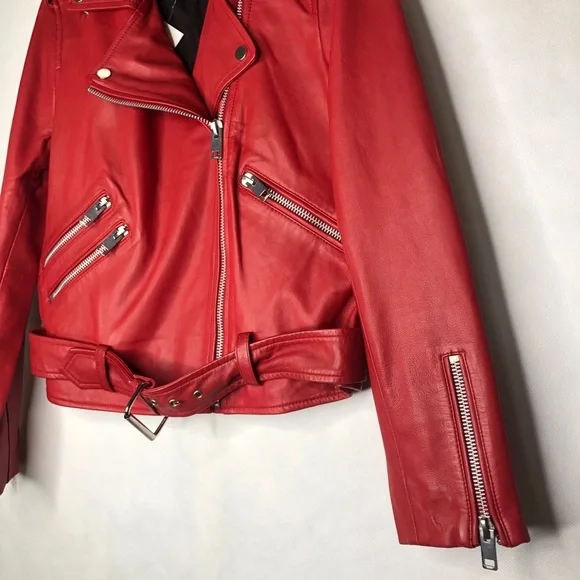 Walter Baker Allison Leather Moto Red Jacket - Picture 6 of 12